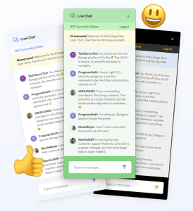 Screenshot illustrating the integrated real-time chat feature within the ESTAGE platform community section.