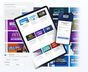 Collage showing the ESTAGE online store feature for selling products, displayed on various devices.