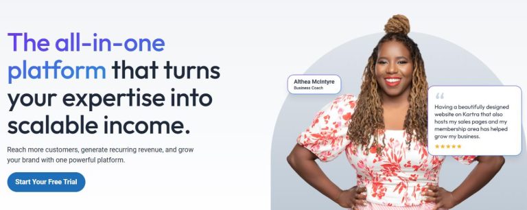 Kartra homepage headline calling it the all-in-one platform that turns your expertise into scalable income