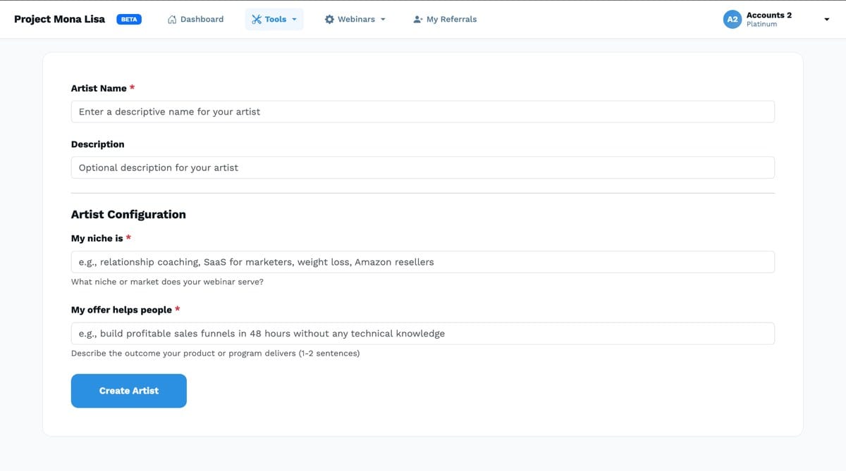 Setting up an agent inside the Project Mona Lisa objection smashing artist with niche and offer fields