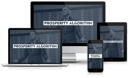 The Prosperity Algorithm digital membership by Jason Fladlien shown on desktop, laptop, tablet and phone